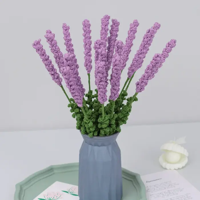 Arrangement de fleurs tissé à la la lavande, produit fini, Bouquet de Simulation, fil au Crochet, or
