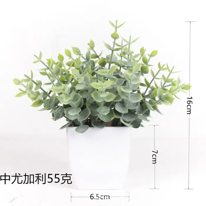 Plante artificielle en Pot Miniature d'eucalyptus, Pot blanc décoratif en plastique pour intérieur e