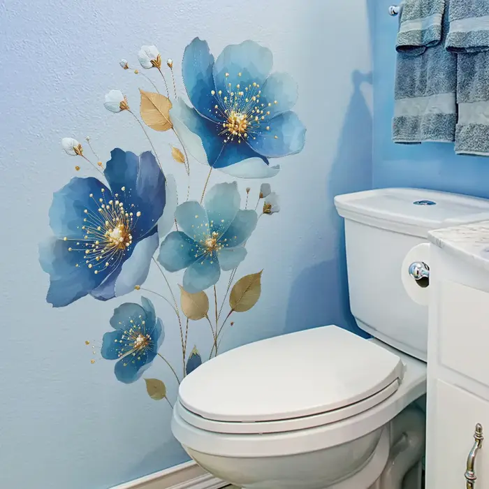 Autocollant mural de fleurs bleues magnifiques pour salon