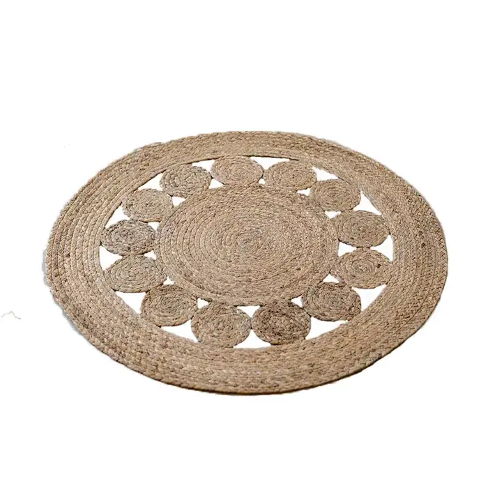 Tapis Rond Tissé en Polymère et Rotin Naturel