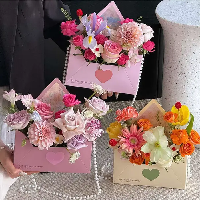 5 boîtes à fleurs en forme d'enveloppe