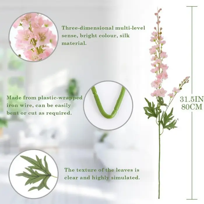 Fleurs artificielles Delphinium de 32 pouces de long