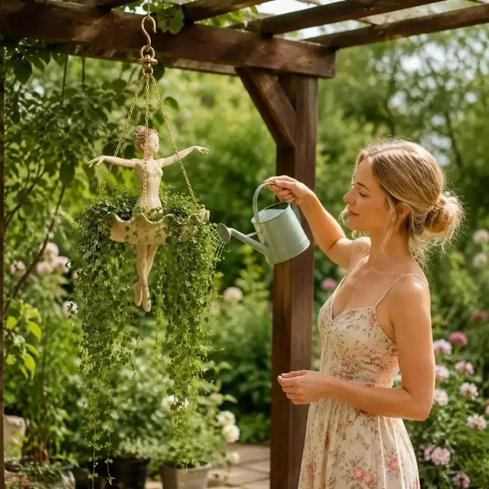 Lot de 3 pots suspendus en résine, motif ballerine élégante et artistique, pour plantes grimpantes et succulentes
