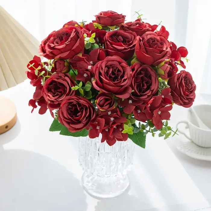 Fleur artificielle de pivoine de soie maison Vase chambre jardin extérieur cour couronne de mariage Bouquet de mariée