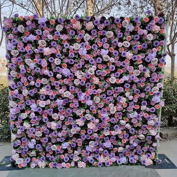Rideau en tissu enroulable 5D Rose Hortensia Violet Lavande, Mur de fleurs, Décor de toile de fond de mariage, Mur végétal Milan Turf, Accessoires de fête