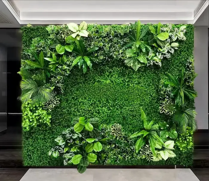 Simulation de mur de plantes vertes, fausse pelouse en plastique, décoration murale extérieure verticale, fond vert