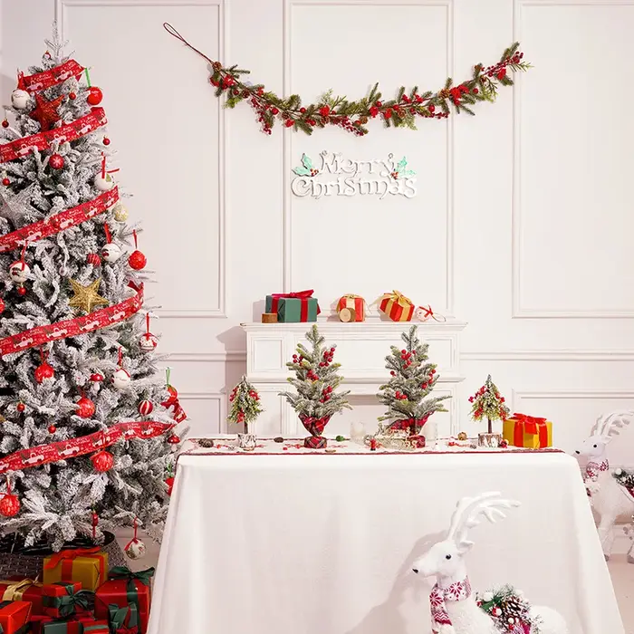 Angela fleur rouge baies pin aiguille Mini arbre de noël nouvel an maison Table chandelier décorations fenêtre affichage accessoire SD-0362