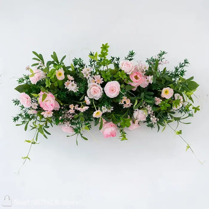 Rangée de fleurs artificielles vertes et violettes pour allée de mariage, arrangement floral au sol, fleurs suspendues, décoration de fond pour jardin extérieur et fête