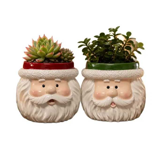 Pot de fleurs de Noël en résine miniature, motif Père Noël, mignon, pour plantes succulentes, décoration de bureau, petit contenant pour plantes, cadeau de Noël.