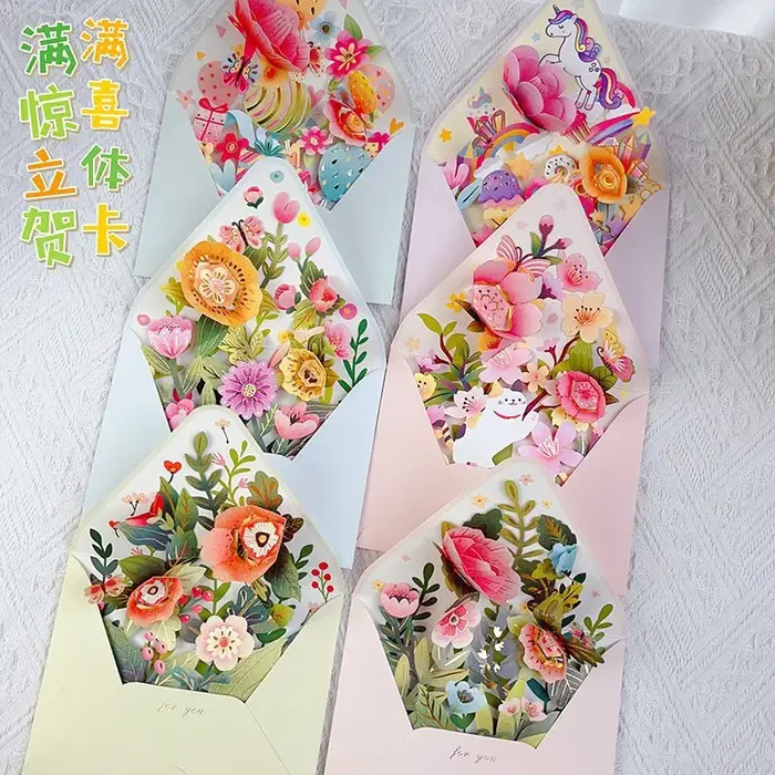 Cartes de vœux à fleurs surprise de style pop-up adaptées aux festivals Saint-Valentin anniversaire bénédiction