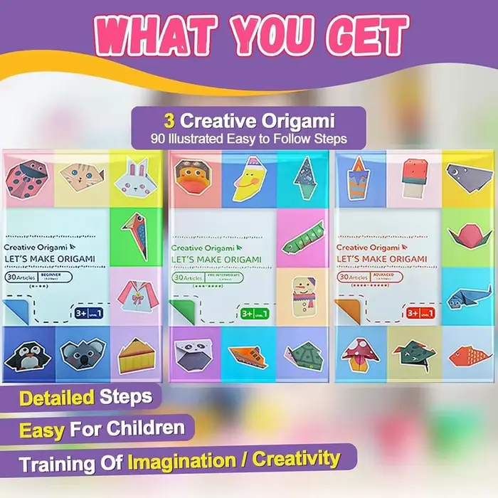Kit d'origami avec 30/96 feuilles de papier et livre de guide