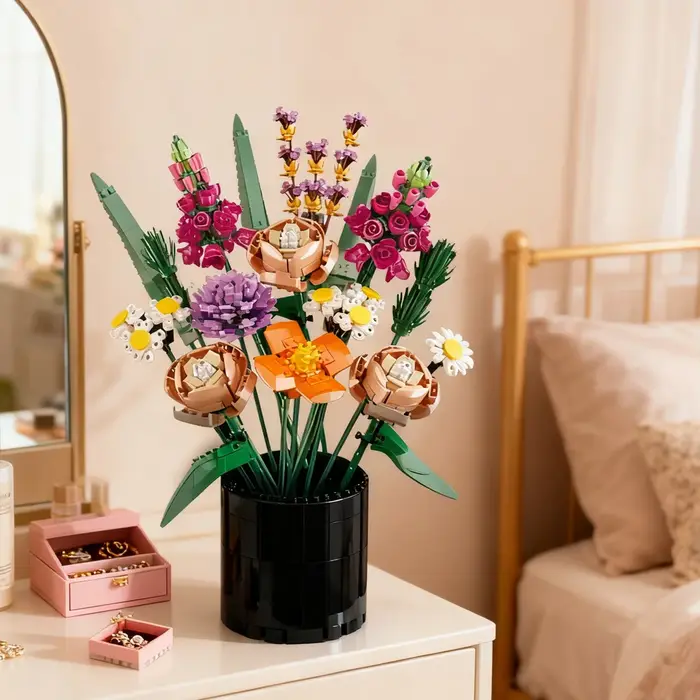 Bouquet de roses éternelles en blocs de construction, modèle de plante, décorations de bureau créatives, cadeaux romantiques pour adultes, jouets DIY pour amoureux