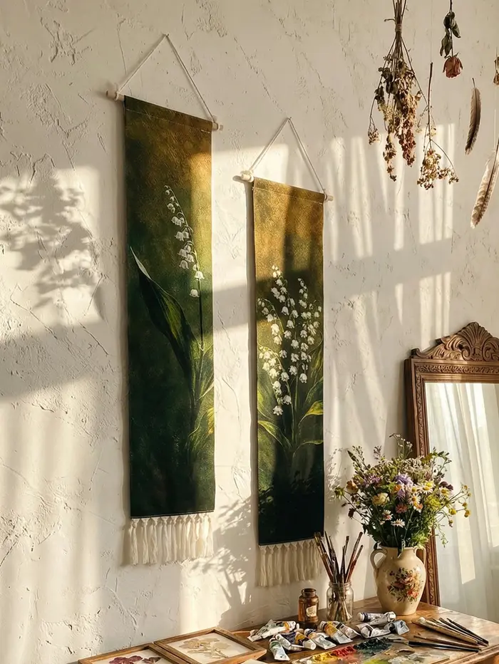 Tapisserie murale vintage à motif floral de muguet