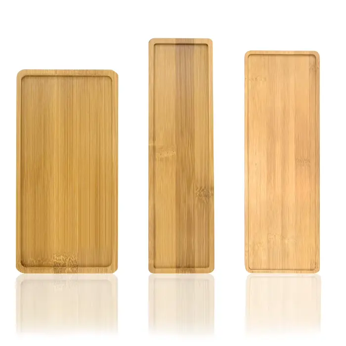 Soucoupes rectangulaires pour plantes en bambou
