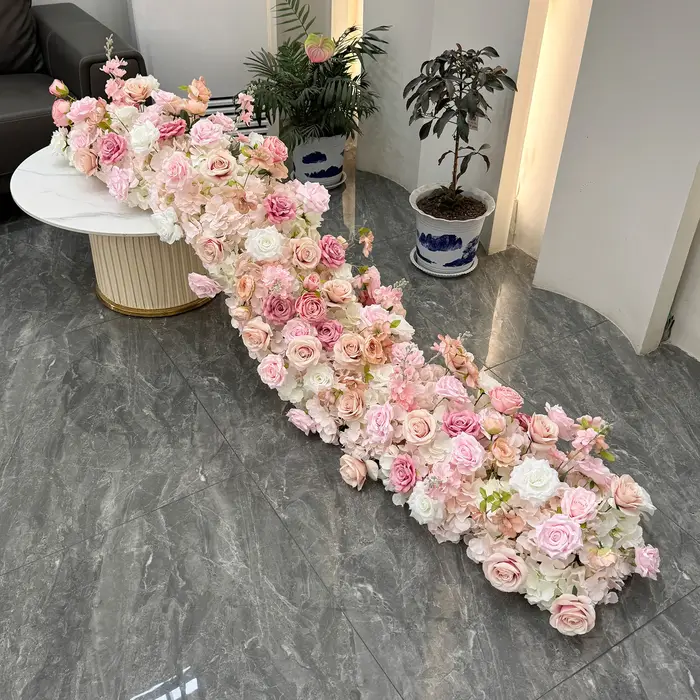 Uflower 100/200 cm blanc Rose vert feuille artificielle longue chemin fleur rangée