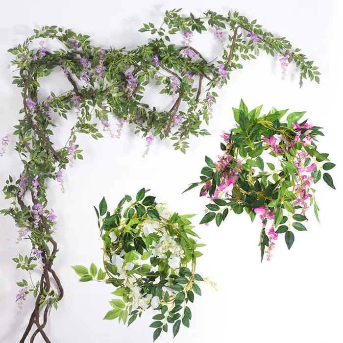 2 pièces 7ft guirlande de fleurs de soie artificielles glycine fleur vigne couronne
