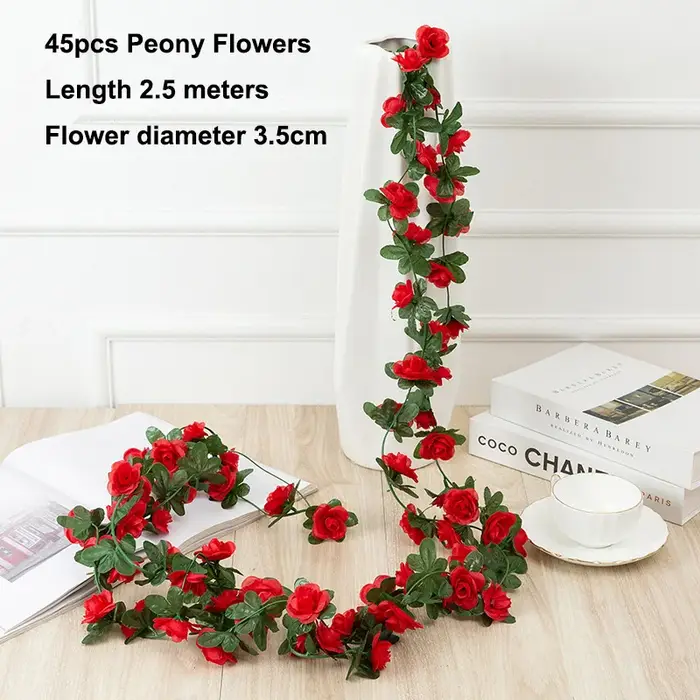 Mur de Vigne Artificielle de Pivoine, Fausses Fleurs Blanches et Roses, Plantes de Vigne pour Bricol