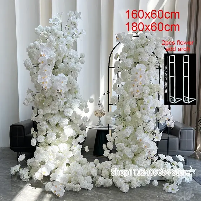 Arrangement floral 5D en pompons de roses et orchidées blanches pour arche de mariage