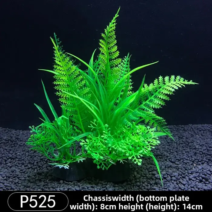 Plantes artificielles hautes pour aquarium – Grandes herbes aquatiques vertes en plastique avec base en céramique, ensemble de décoration aquascaping pour aquarium