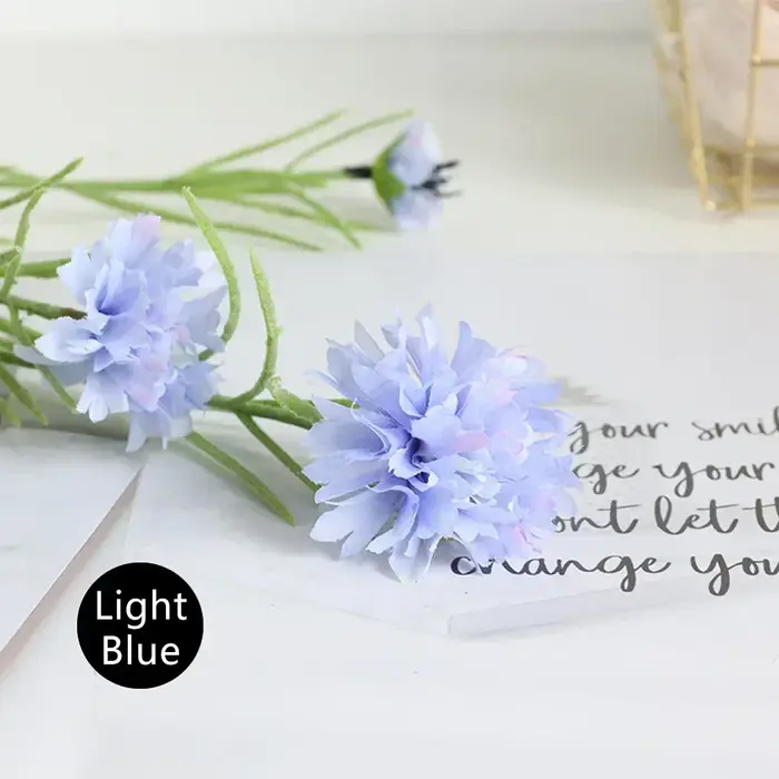 Nordique bleu 3 têtes longue branche étoilé bleuet soie fleurs artificielles maison mariage décoration Flore