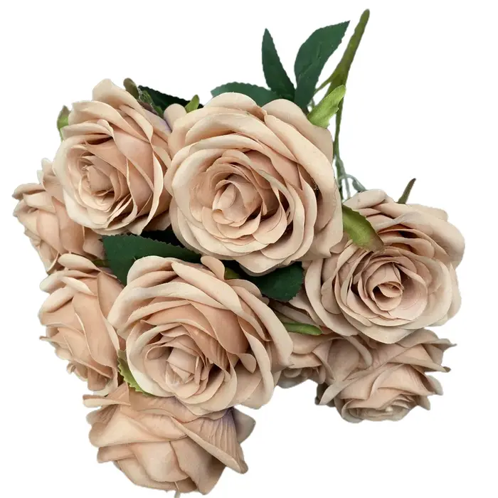 9 têtes camélia Rose fleur artificielle tenant des Bouquets scène de fête de mariage salle d'exposition décor à la maison faux cadeaux floraux 1 lot