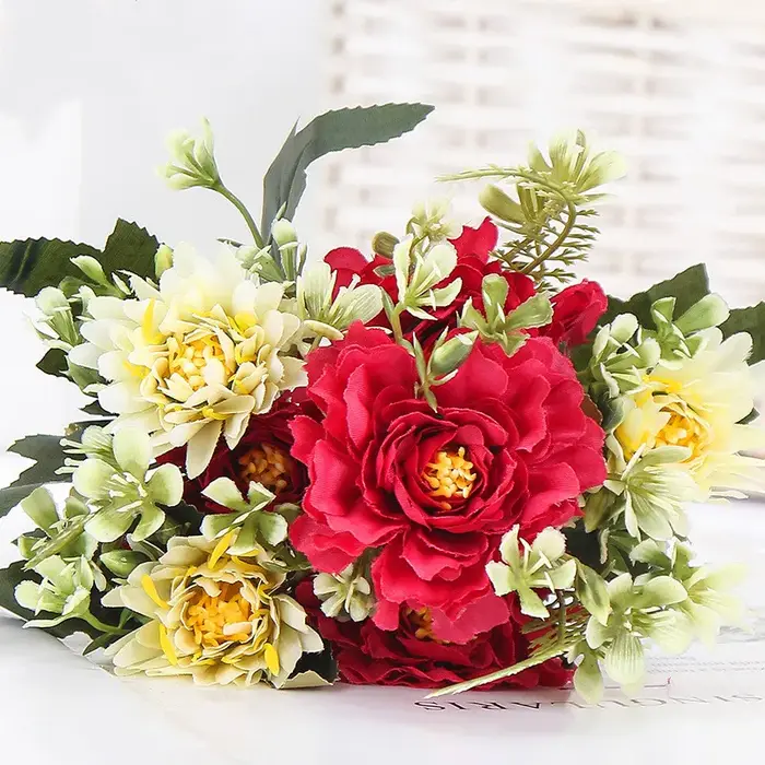 Bouquet de roses pivoines camélia artificielles