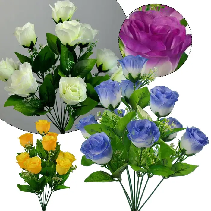 10 têtes tiges artificielles soie fausses fleurs Rose bourgeon Bouquet de mariée de mariage