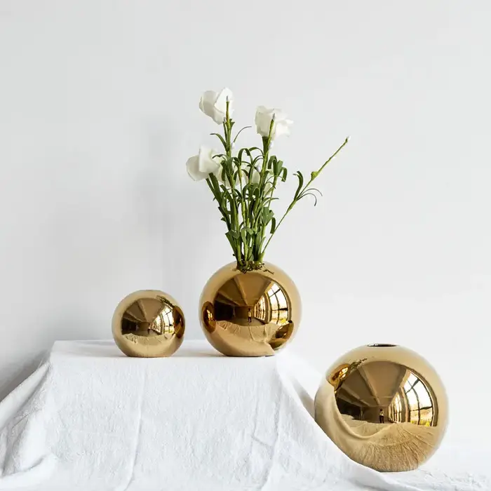 Vase à fleurs en céramique doré électroplaqué