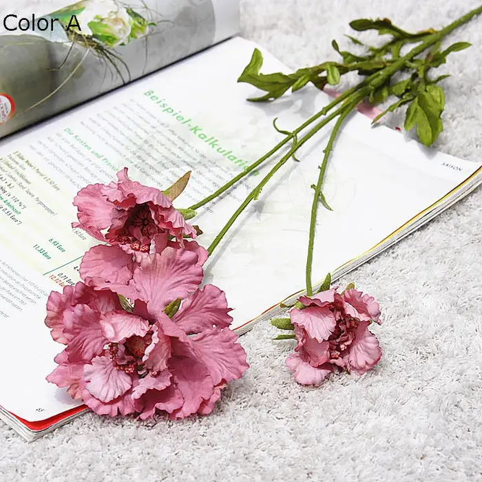 Fleurs artificielles 3 têtes pinacle pour décoration de jardin maison, fausses fleurs décoratives en
