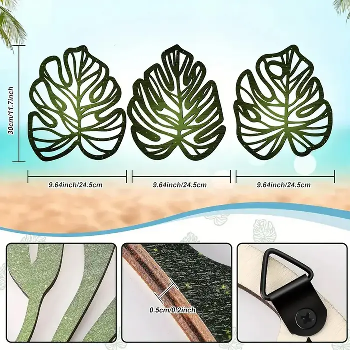 Feuilles de palmier en bois, 3 pièces, bricolage, Art mural, feuilles vertes Vintage, décor de plant