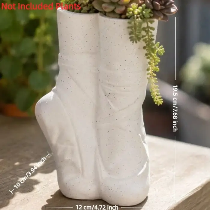 Vase Créatif et Tendance en Forme de Chaussure de Ballet, Sculpture Décorative de Pied Rêveur, Pot Artistique en Vinyle pour Fleurs Séchées, Jardin