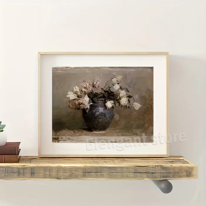 Peinture sur toile à l'huile de pivoines de fleurs vintage