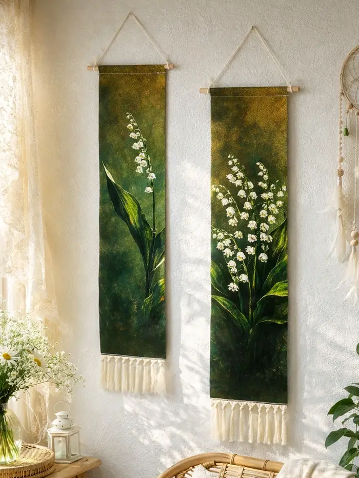 Tapisserie murale vintage à motif floral de muguet