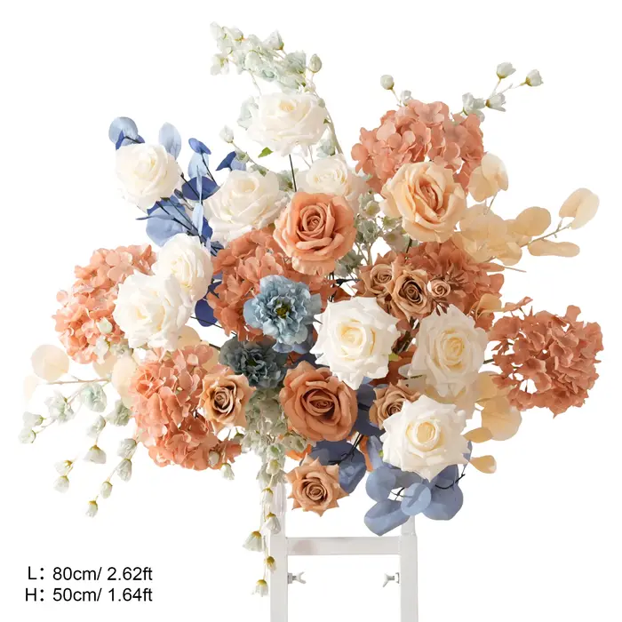 Angela Flower A9048 Arrangement Floral suspendu bleu Orange pour toile de fond de mariage passerelle allée sol fleur rangée fenêtre affichage