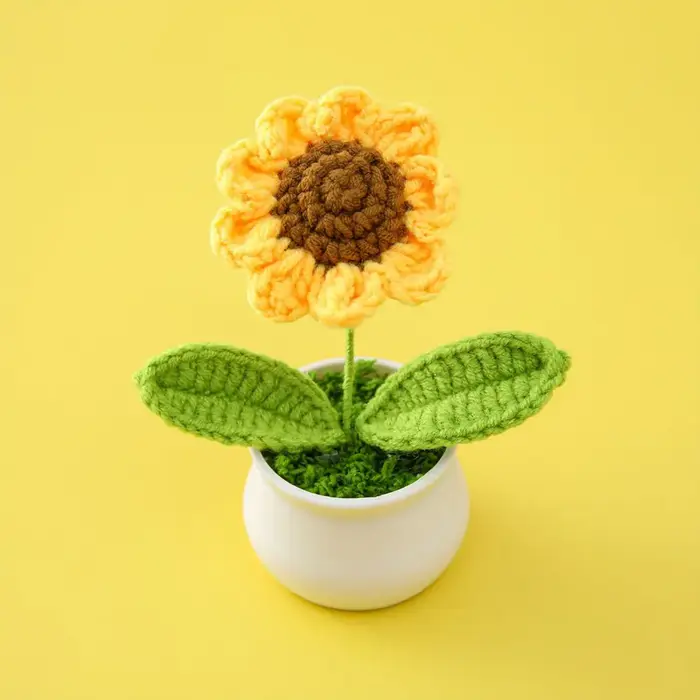 Tricoté à la main tournesol tulipe Crochet fleurs empotage tissé à la main fleurs ornement de bureau