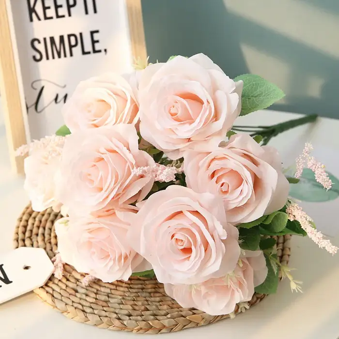 Roses bleues artificielles fleurs soie Rose Bouquet