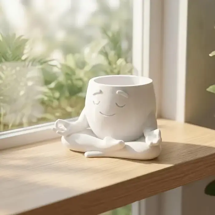 1 pot à plantes succulentes en forme de figurine méditative – Design creux unique