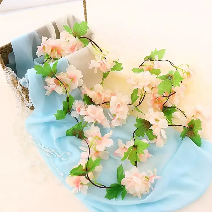 Fleurs artificielles 220Cm Cherry Blossom Vigne Jardinage Maison Chambre Décor De Table Accessoires De Mariage Ivy Garland Arch Intérieur Extérieur