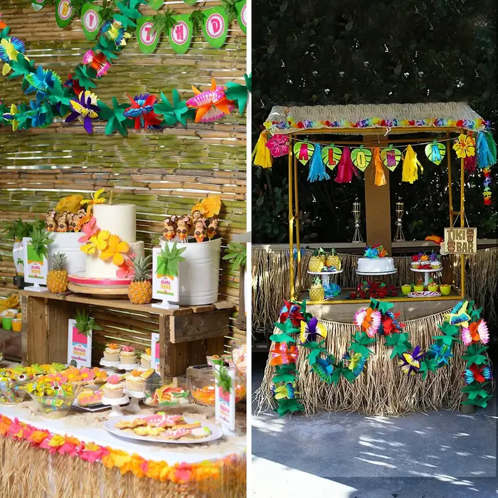 Lot de 4 guirlandes de fleurs en papier tropicales de 3 m – Décorations de fête Luau