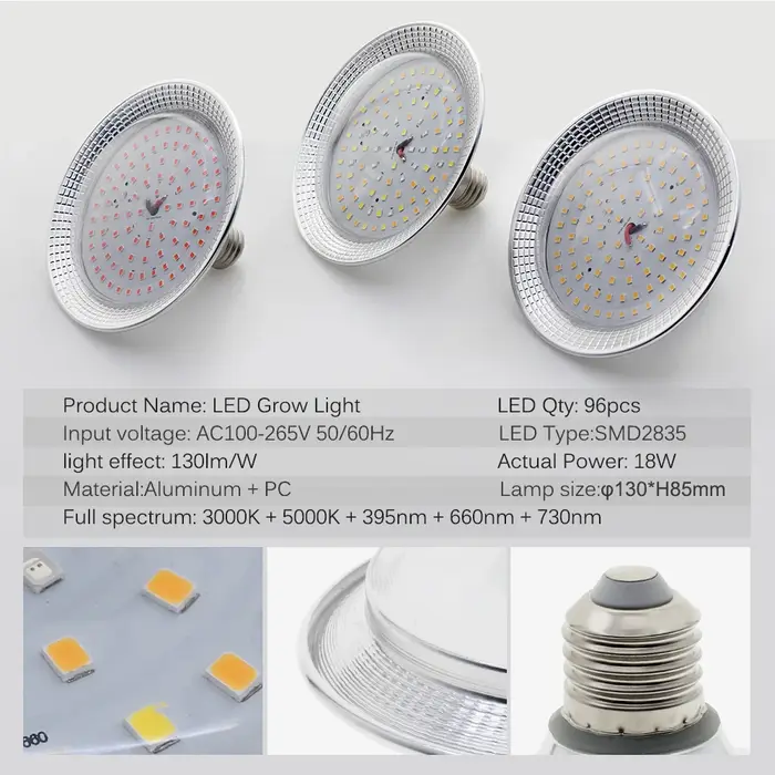 E27 18W spectre complet LED élèvent la lumière solaire Phytolamp ampoule pour plantes fleur serre tente hydroponique