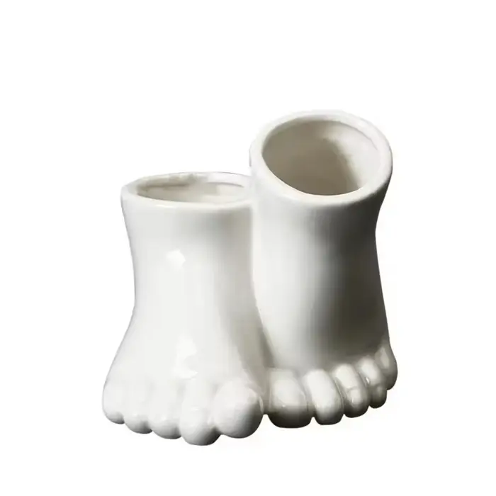 Pot de fleurs en céramique créatif en forme de pied, 2 couleurs (noir et blanc), pour plantes succul