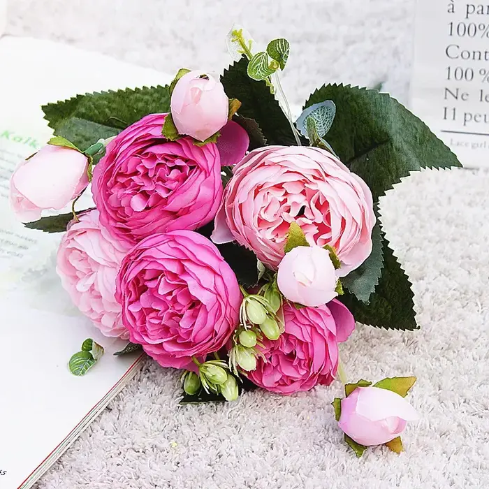 2024 belle Rose pivoine fleurs artificielles en soie petit bouquet flores maison fête printemps décoration de mariage fausse fleur
