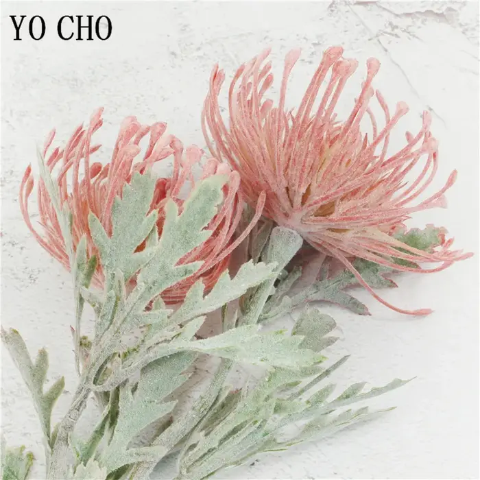 Fleurs artificielles de Leucospermum floquées pour la décoration de mariage flores artificiales fausse fleur en