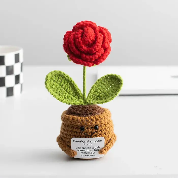 Fleur au Crochet, support émotionnel positif et amusant, plante en pot pour cadeaux de joie, fleurs 