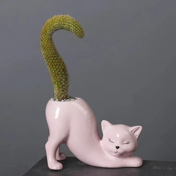 Pot de fleurs en céramique en forme de chat créatif et mignon