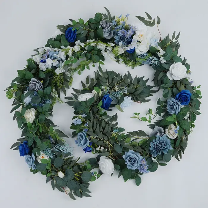 C8634 bleu blanc série verdure accrocher glycine fleur chemin Table pièce maîtresse décor mariage Arrangement Floral Banquet fournitures