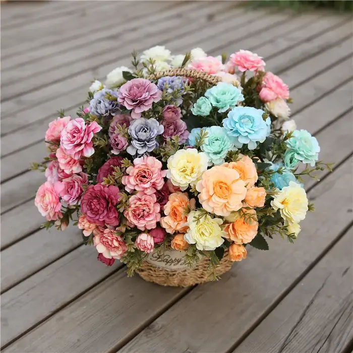 1 Bouquet de roses thé pivoines artificielles