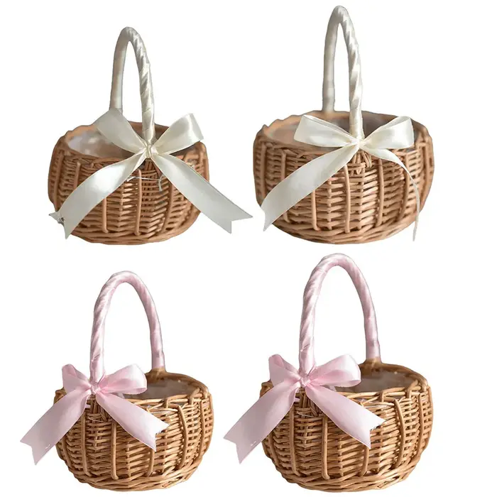 Panier à fleurs tressé avec poignée pour demoiselle d'honneur