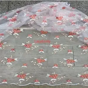 Tissu de dentelle de fleurs violettes, 7 couleurs, tulle brodé floral rose pour robe de mariée, robe