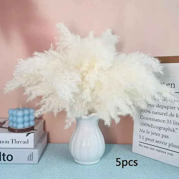 Bouquet de Pampa Blanche Naturelle vaccée, Décoration DIY pour Maison Bohème, Salon, Mariage, Chambr
